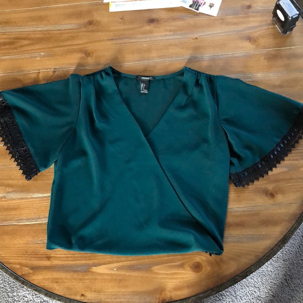 Teal flutter sleeve top